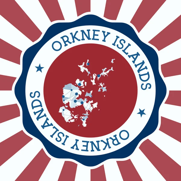 Оркнейские острова Знак Круглый логотип острова с треугольной сеткой карты и радиальные лучи EPS10 вектор — стоковый вектор