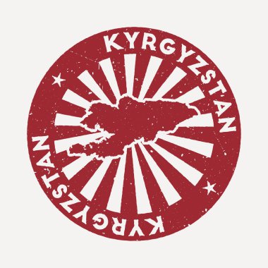 Kırgızistan damgası Ülke vektör illüstrasyonunun haritasıyla seyahat kırmızı kauçuk damgası kullanılabilir