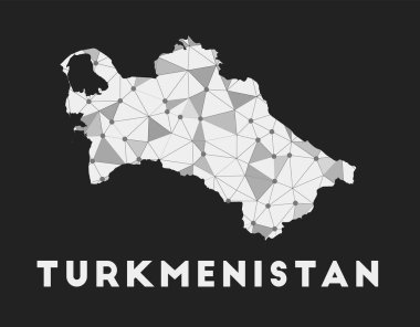 Türkmenistan 'ın Türkmenistan iletişim ağı haritası karanlık üzerine eğik geometrik tasarım