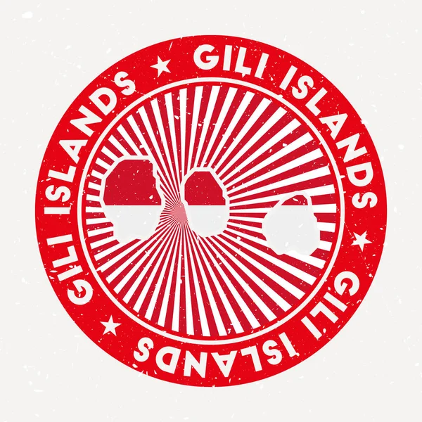 Sello redondo Islas Gili Logo de la isla con bandera Placa vintage con texto circular y estrellas — Vector de stock