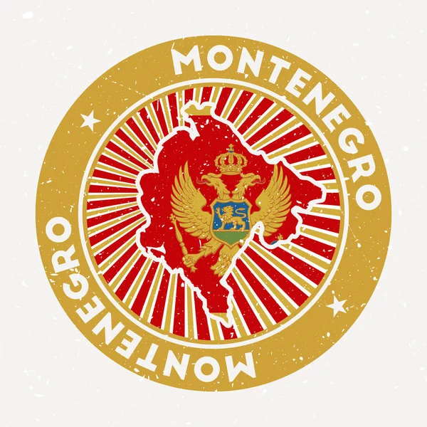 Timbre rond Monténégro Logo du pays avec drapeau Insigne vintage avec texte circulaire et étoiles — Image vectorielle