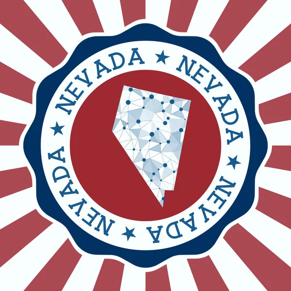 Nevada Badge Ronde logo van ons staat met driehoekige mesh kaart en radiale stralen EPS10 Vector — Stockvector