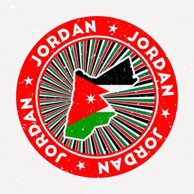 Bayrak taşıyan, dairesel metin ve yıldız vektörlü Ürdün yuvarlak damgalı ülke logosu