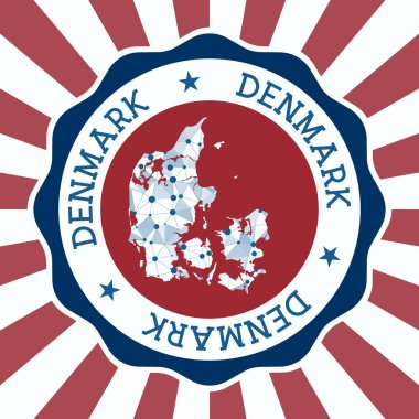 Danimarka Rozet Yuvarlak logosu üçgen ağ haritası ve radyal ışınlar EPS10 Vektörü