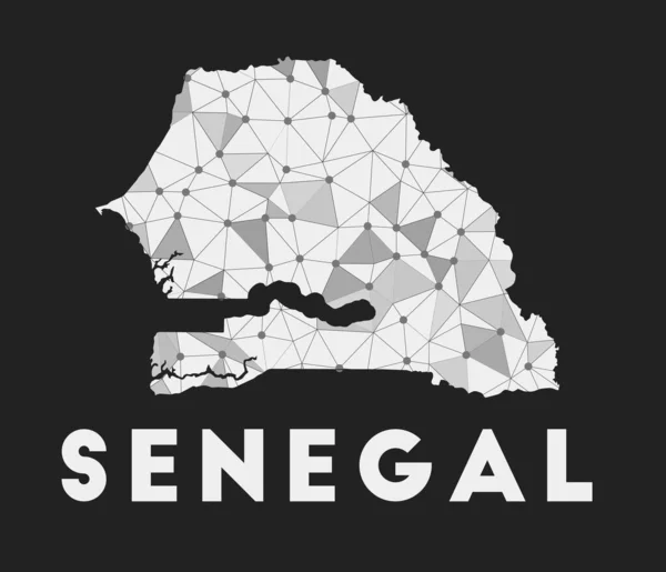 Сенегальська комунікаційна мережева карта країни Сенегал модний геометричний дизайн на темному тлі — стоковий вектор