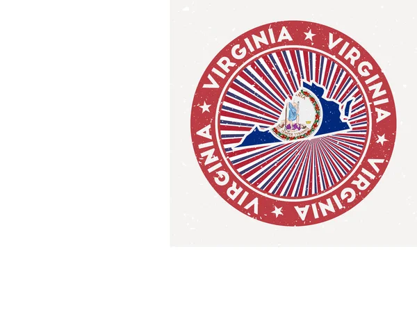 Virginia runde Briefmarke Logo von uns Staat mit Staatsflagge Vintage-Abzeichen mit rundem Text und Sternen — Stockvektor