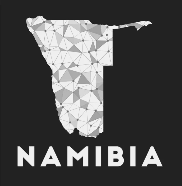 Namibia mapa de la red de comunicación del país Namibia diseño geométrico de moda sobre fondo oscuro — Archivo Imágenes Vectoriales