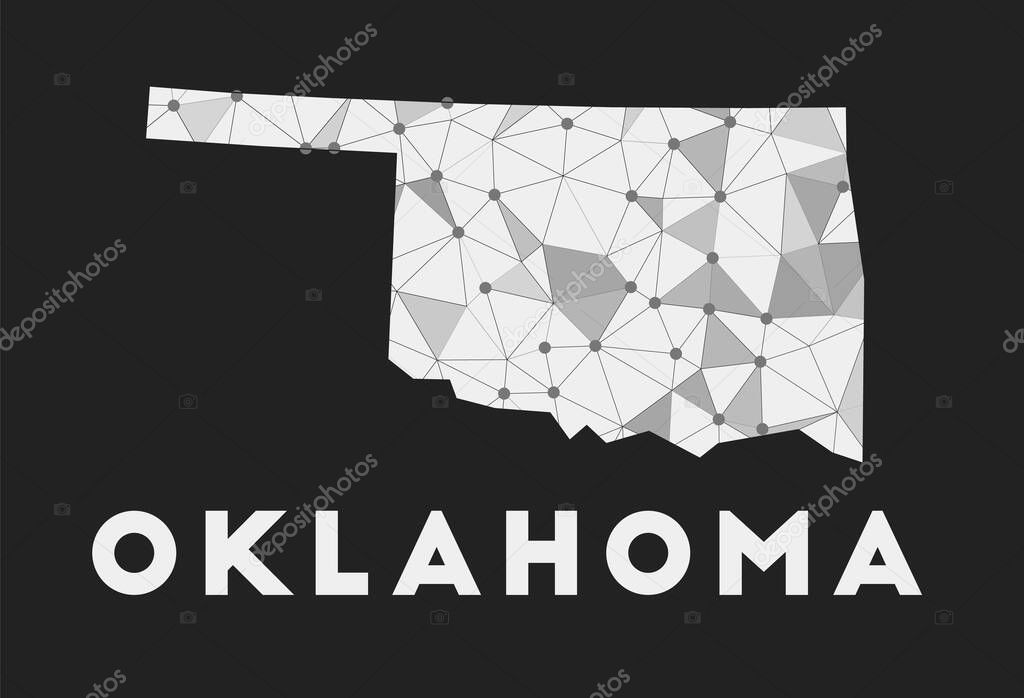 Oklahoma  communication network map of us state Oklahoma trendy geometric design on dark