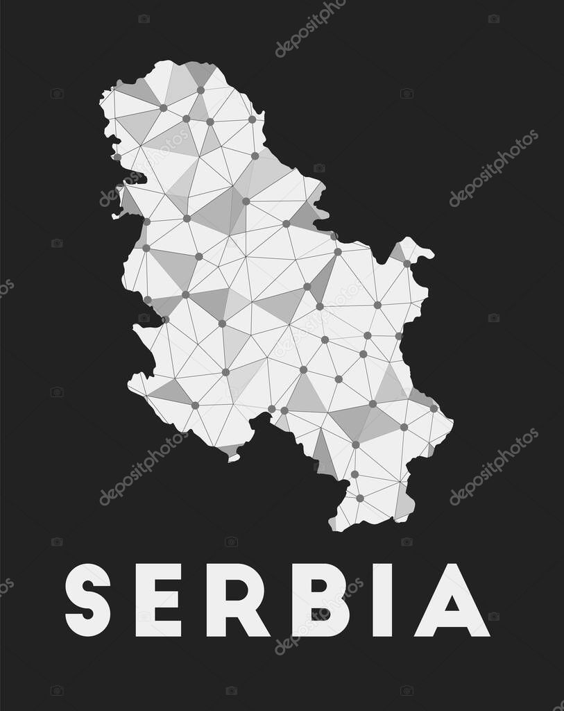 Serbia  communication network map of country Serbia trendy geometric design on dark background