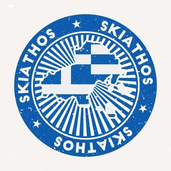 Adanın bayrak amblemi yuvarlak Skiathos dairesel metin ve yıldız vektörü Vintage rozet
