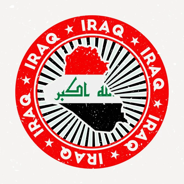 Republika Irák kulaté razítko Logo země s vlajkou Ročník odznak s kruhovým textem a hvězdami — Stockový vektor