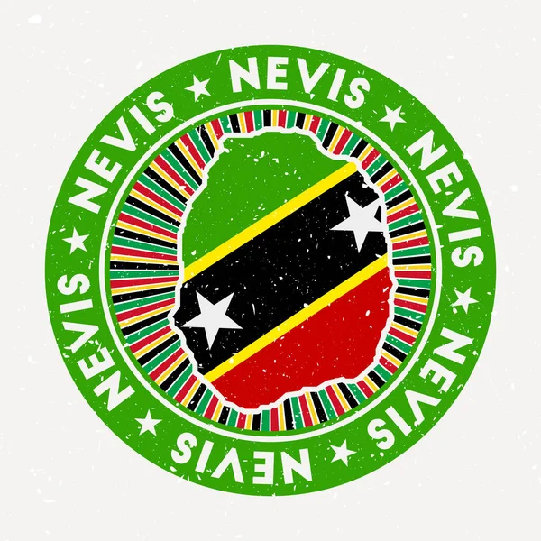 Nevis timbro rotondo Logo dell'isola con bandiera Badge vintage con testo circolare e stelle vettore — Vettoriale Stock