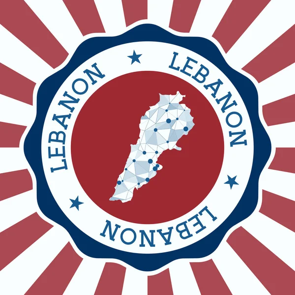 Emblema Líbano Logotipo redondo do país com mapa de malha triangular e raios radiais EPS10 Vector — Vetor de Stock