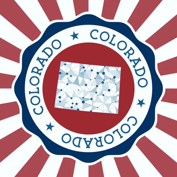 Colorado Badge Round logo of us state with triangular mesh map and radial rays EPS10 Vector — Stock Vector