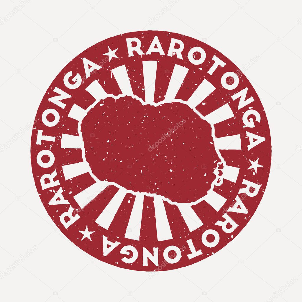 Rarotonga stamp Travel red rubber stamp with the map of island vector illustration Can be used as