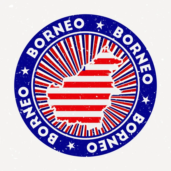 Sello redondo Borneo Logo de isla con bandera Placa vintage con texto circular y vector de estrellas — Vector de stock