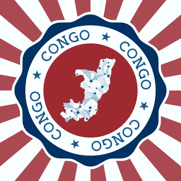 Congo Badge Logo redondo del país con mapa de malla triangular y rayos radiales EPS10 Vector — Vector de stock