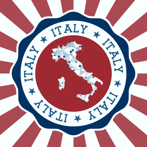 Italië Badge Ronde logo van land met driehoekige mesh kaart en radiale stralen EPS10 Vector — Stockvector