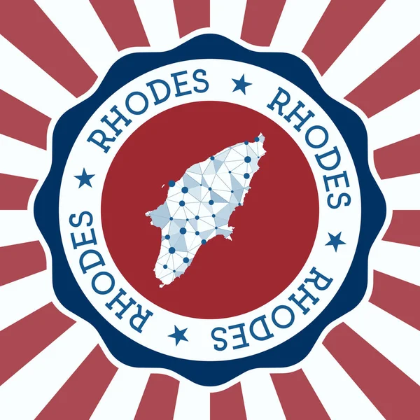 Rhodes Badge Круглий логотип острова з трикутною картою сітки та радіальними променями EPS10 Вектор — стоковий вектор