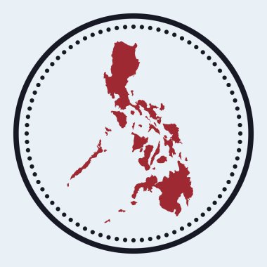 Filipinler yuvarlak amblemi. Ülke haritası ve başlığı var. Filipinler 'in en şık rozeti.