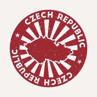 Çek Cumhuriyeti damgası Ülke vektör illüstrasyonunun haritası ile seyahat kırmızı kauçuk damgası