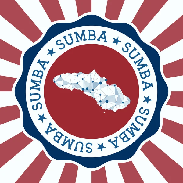 Sumba Badge Logo rond de l'île avec carte en maille triangulaire et rayons radiaux EPS10 Vector — Image vectorielle