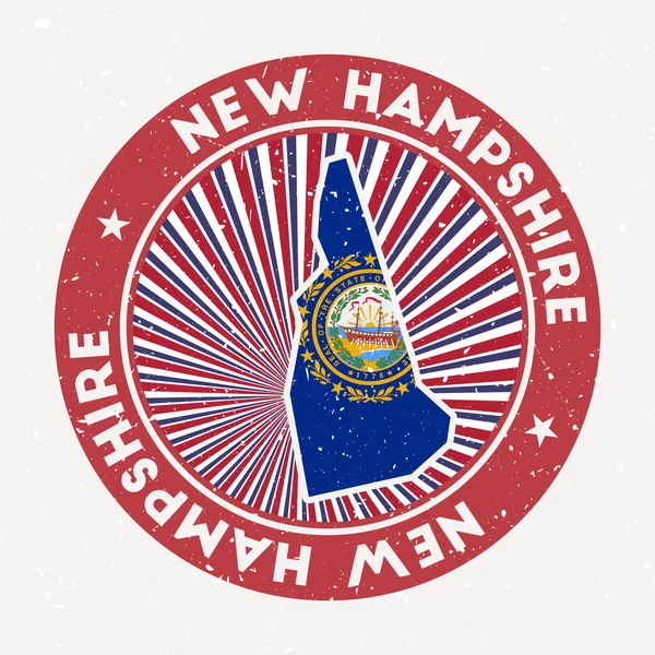 New Hampshire okrągły znaczek Logo naszego stanu z flagą stanu Vintage odznaka z okrągłym tekstem i — Wektor stockowy