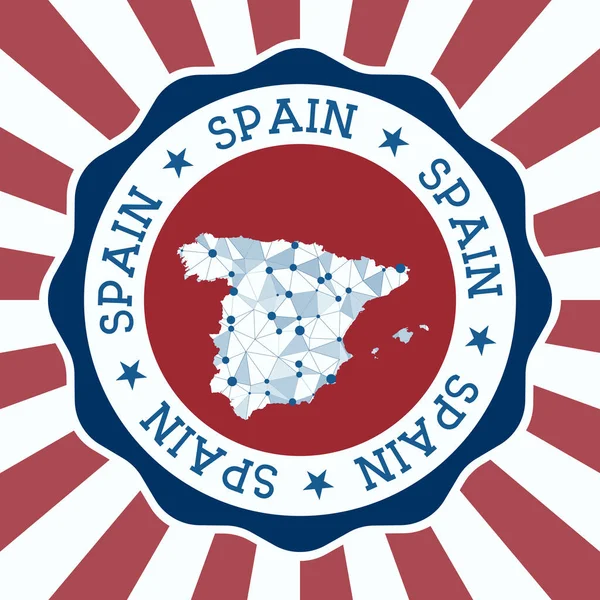 Insignia de España Logotipo redondo del país con mapa de malla triangular y rayos radiales EPS10 Vector — Archivo Imágenes Vectoriales