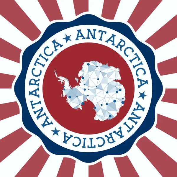 Insignia Antártida Logotipo redondo del país con mapa de malla triangular y rayos radiales EPS10 Vector — Archivo Imágenes Vectoriales