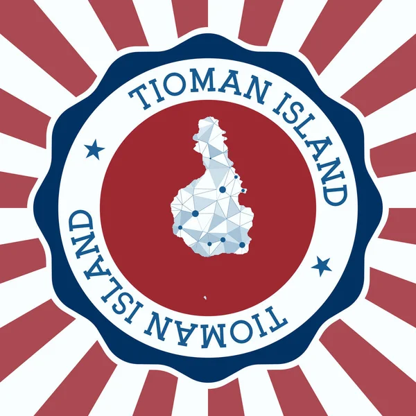 Tioman Island Badge Round logo of island with triangle mesh map and radial rays EPS10 Vector — 스톡 벡터