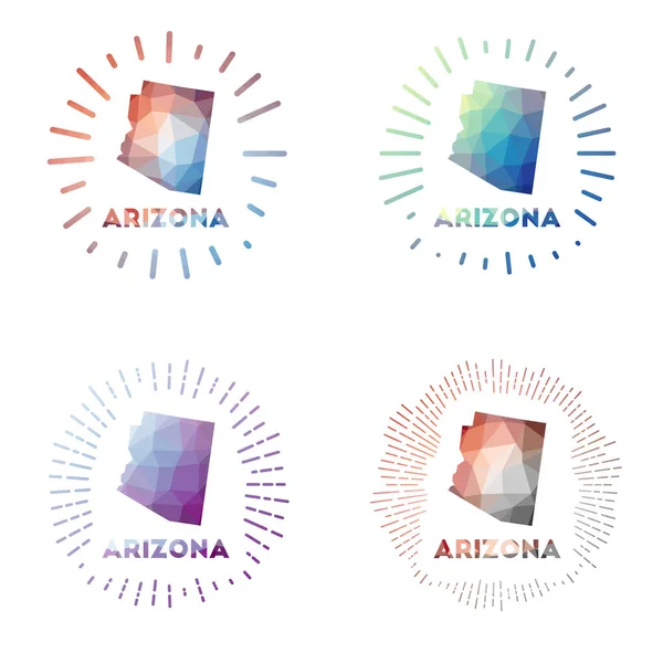 Arizona low poly sunburst set Logo de nosotros estado en estilo geométrico poligonal Ilustración vectorial — Archivo Imágenes Vectoriales