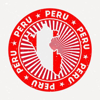 Peru yuvarlak damgalı ülke logosu dairesel metin ve yıldız vektörlü Vintage rozeti