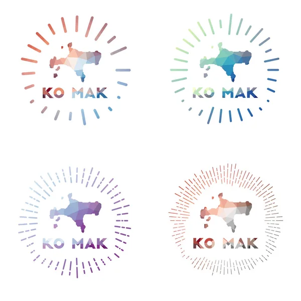 Ko Mak low poly sunburst set Logo of island in geometry polygallen style Vector illustration — 스톡 벡터