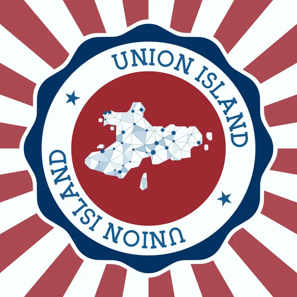 Union Island Badge Rond logo van eiland met driehoekige mesh kaart en radiale stralen EPS10 Vector — Stockvector