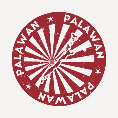 Palawan damgası Ada vektör illüstrasyonunun haritasıyla seyahat kırmızı kauçuk damgası olarak kullanılabilir
