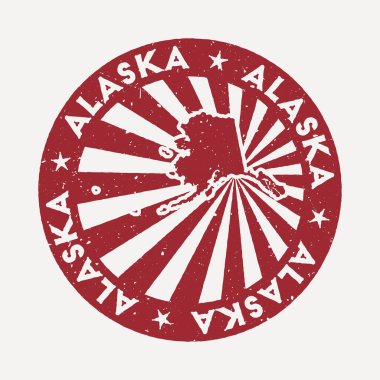 Alaska damgalı seyahat kırmızı kauçuk damga bizim eyalet vektör illüstrasyon haritası olarak kullanılabilir