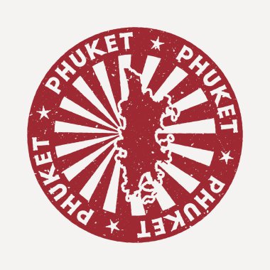 Phuket damgası Ada vektör çizimi haritalı kırmızı kauçuk pul olarak kullanılabilir