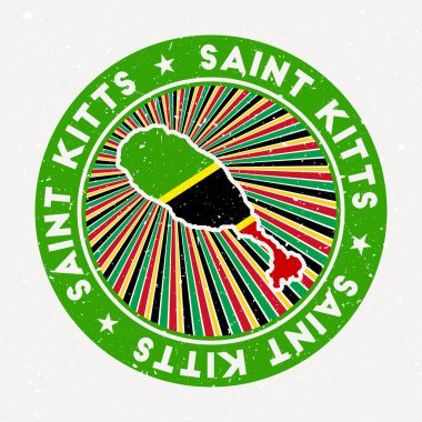 Saint Kitts round stamp Logo of island with flag Vintage badge with circular text and stars