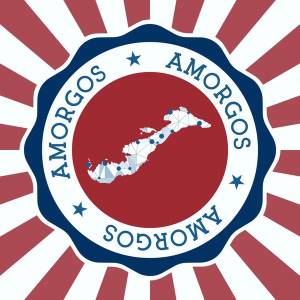 Amorgos Badge Круглий логотип острова з трикутною картою сітки та радіальними променями EPS10 Вектор — стоковий вектор