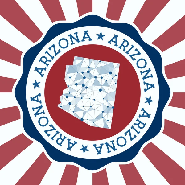 Arizona Badge Ronde logo van ons staat met driehoekige mesh kaart en radiale stralen EPS10 Vector — Stockvector