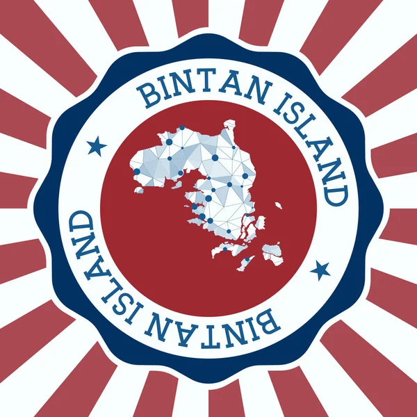 Bintan Island Badge Round logo of island with triangular mesh map and radial rays EPS10 Vector — стоковый вектор
