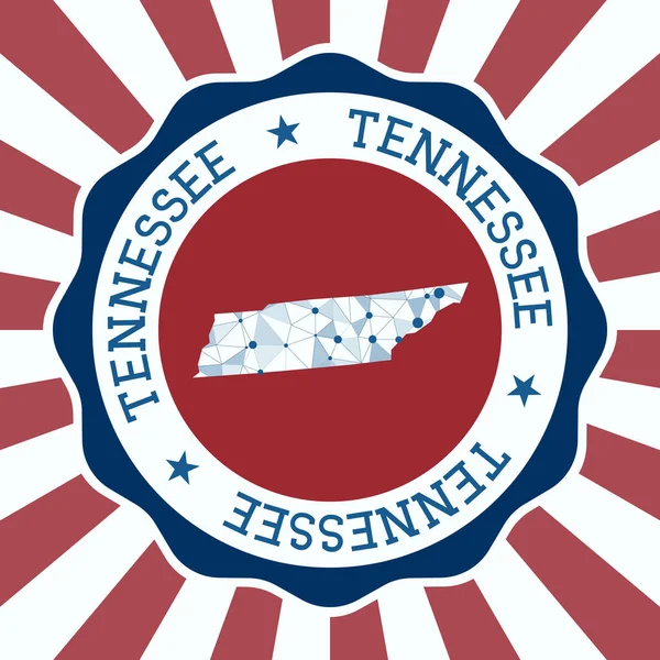 Tennessee Badge Round logo of us state with triangular mesh map and radial rays EPS10 Vector — Stockvector