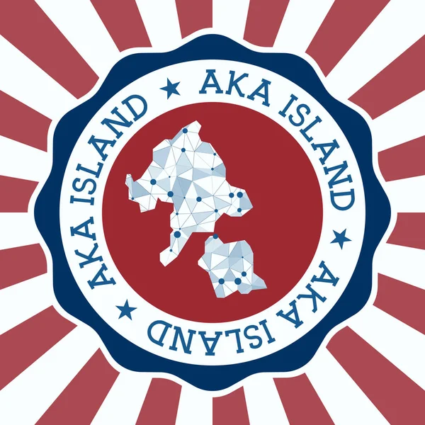 Aka Island Badge Round logo of island with triangular mesh map and radial rays EPS10 Vector — Διανυσματικό Αρχείο