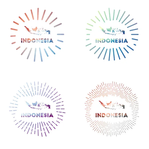 Indonesia low poly sunburst set Logo of country in geometric polygonal style Vector illustration — Vetor de Stock