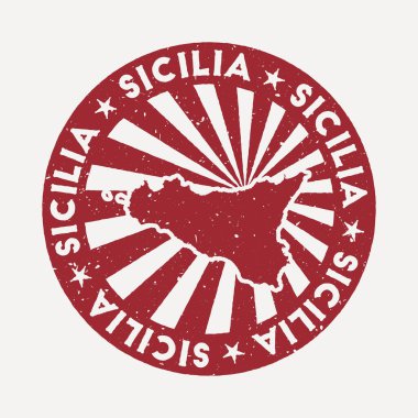 Sicilia stamp Travel red rubber stamp with the map of island vector illustration Can be used as