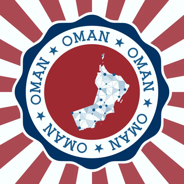 Oman Badge Round logo of country with triangular mesh map and radial rays EPS10 Vector — Vettoriale Stock