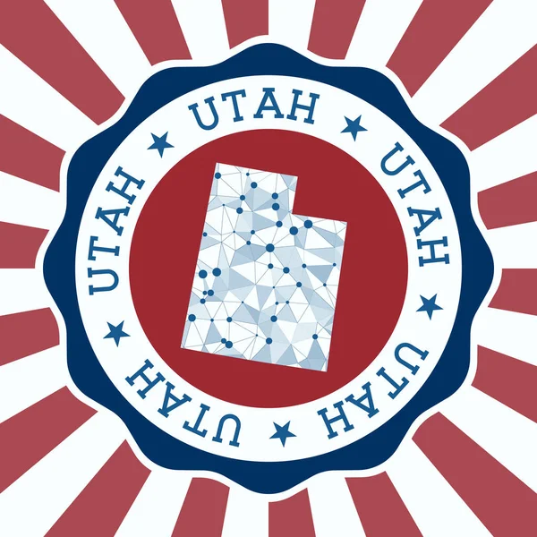 Utah Badge Round logo of us state with triangular mesh map and radial rays EPS10 Vector — Stockvector