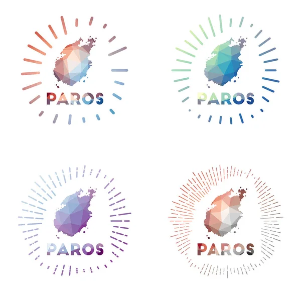 Paros low poly sunburst set Logo of island in geometric polygonal style Vector illustration