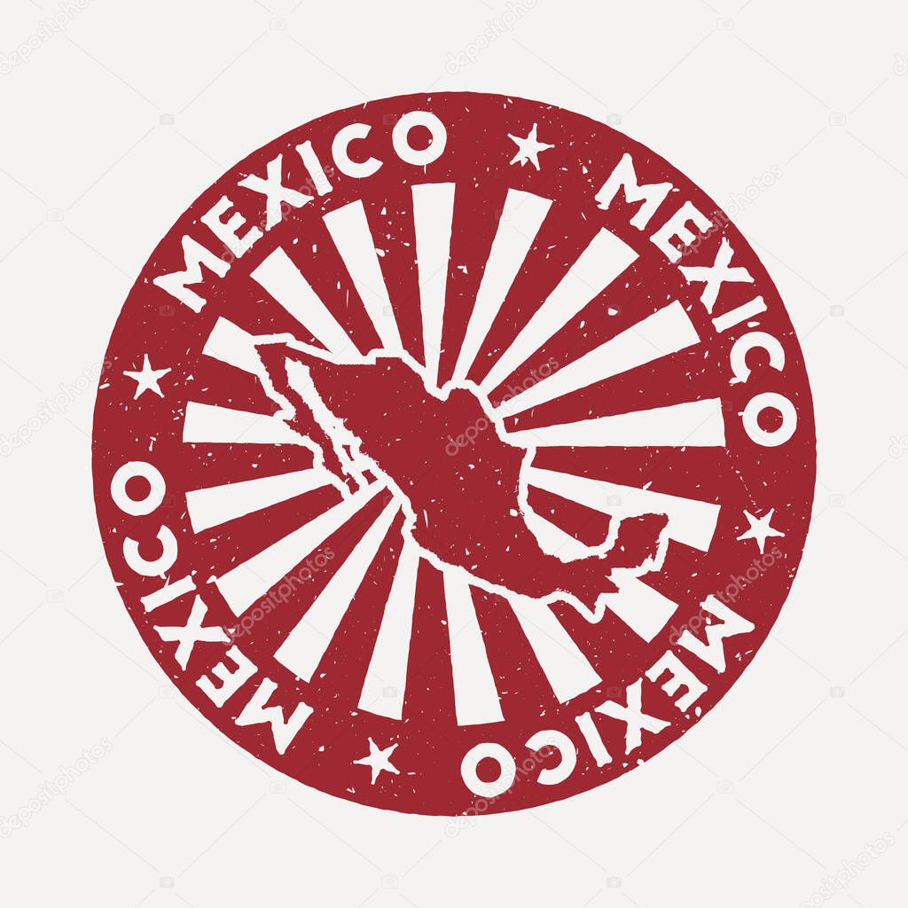 Mexico stamp. Travel red rubber stamp with the map of country, vector illustration. Can be used as insignia, logotype, label, sticker or badge of the Mexico.