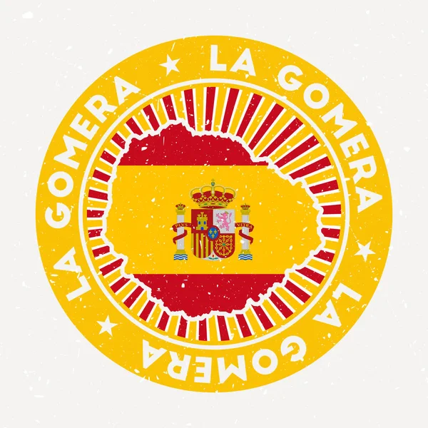 La Gomera rundstämpel Logo av ön med flagga Vintage emblem med cirkulär text och stjärnor vektor — Stock vektor